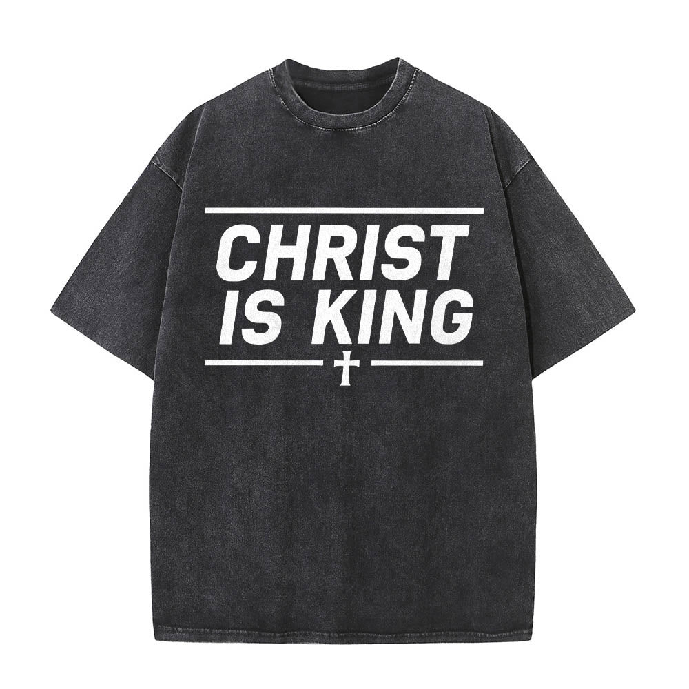 Christianartworkshop T-shirt délavé avec imprimé croix centrale encadrée par une double ligne horizontale - Noir - 5XL - image 0