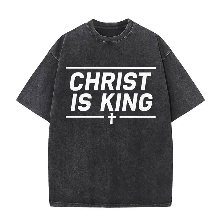 Christianartworkshop T-shirt délavé avec imprimé croix centrale encadrée par une double ligne horizontale - Noir - 5XL - image 0