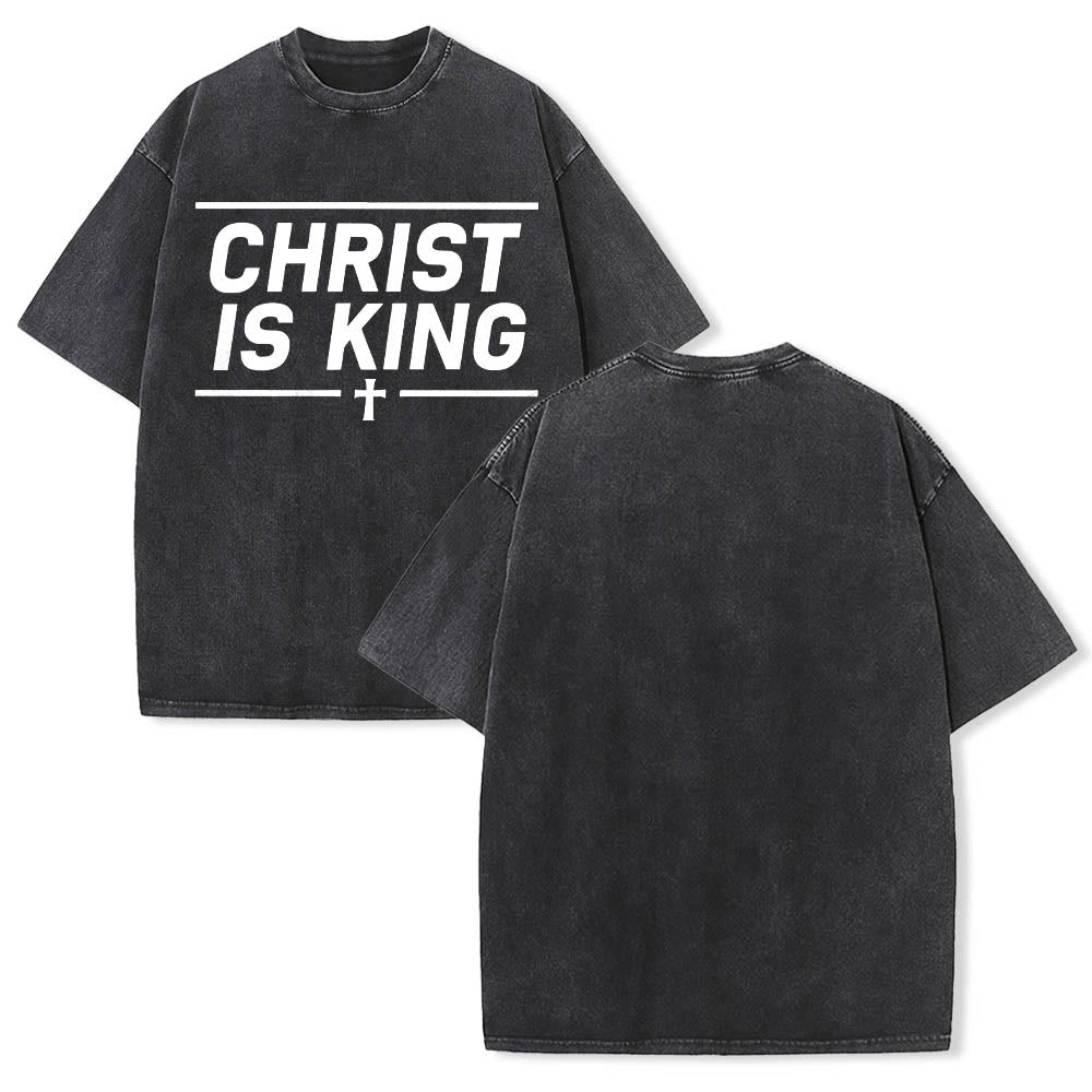 Christianartworkshop T-shirt délavé avec imprimé croix centrale encadrée par une double ligne horizontale - image 1