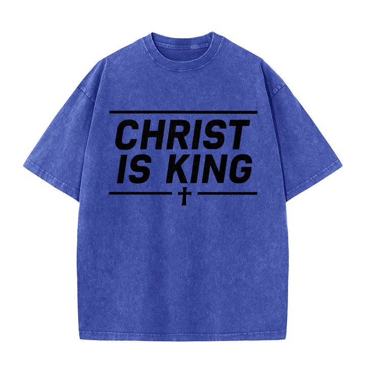 Christianartworkshop T-shirt délavé avec imprimé croix centrale encadrée par une double ligne horizontale - Bleu - 5XL - image 8