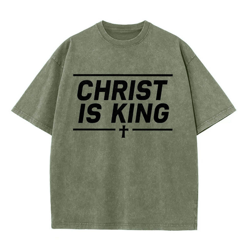Christianartworkshop T-shirt délavé avec imprimé croix centrale encadrée par une double ligne horizontale - Vert armée - 5XL - image 16