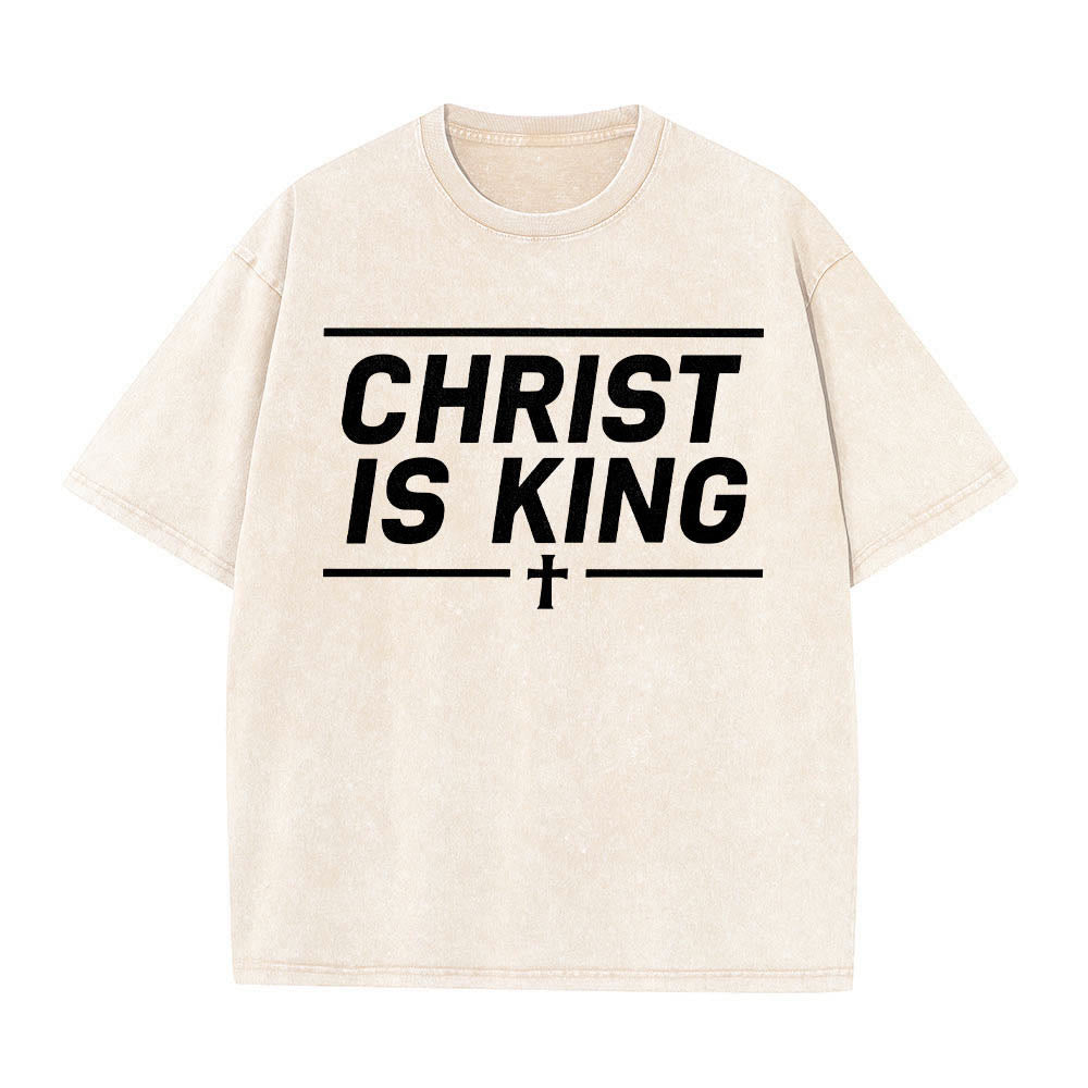 Christianartworkshop T-shirt délavé avec imprimé croix centrale encadrée par une double ligne horizontale - Beige - 5XL - image 2