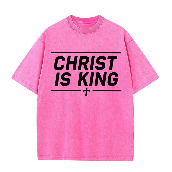 Christianartworkshop T-shirt délavé avec imprimé croix centrale encadrée par une double ligne horizontale - Rose - 5XL - image 14