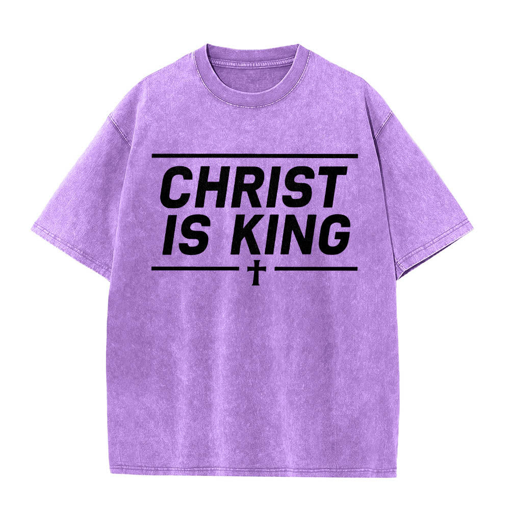 Christianartworkshop T-shirt délavé avec imprimé croix centrale encadrée par une double ligne horizontale - Violet - 5XL - image 12