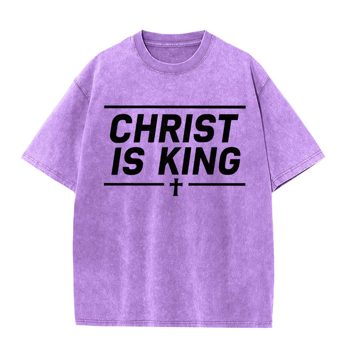 Christianartworkshop T-shirt délavé avec imprimé croix centrale encadrée par une double ligne horizontale - Violet - 5XL - image 12