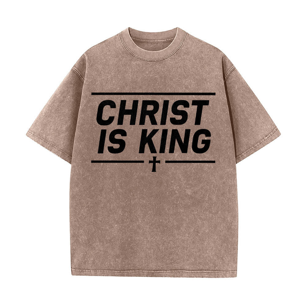 Christianartworkshop T-shirt délavé avec imprimé croix centrale encadrée par une double ligne horizontale - Brun - 5XL - image 4