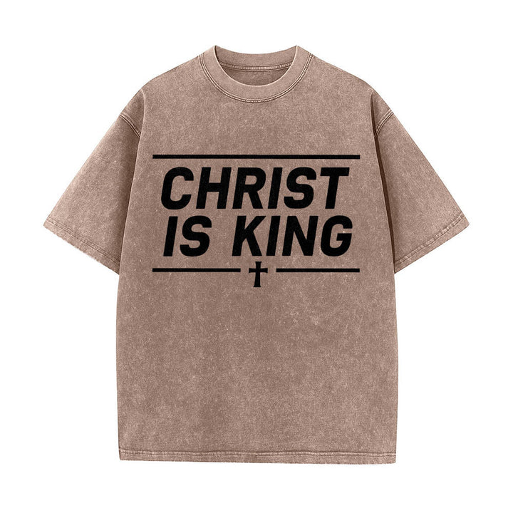Christianartworkshop T-shirt délavé avec imprimé croix centrale encadrée par une double ligne horizontale - Brun - 5XL - image 4