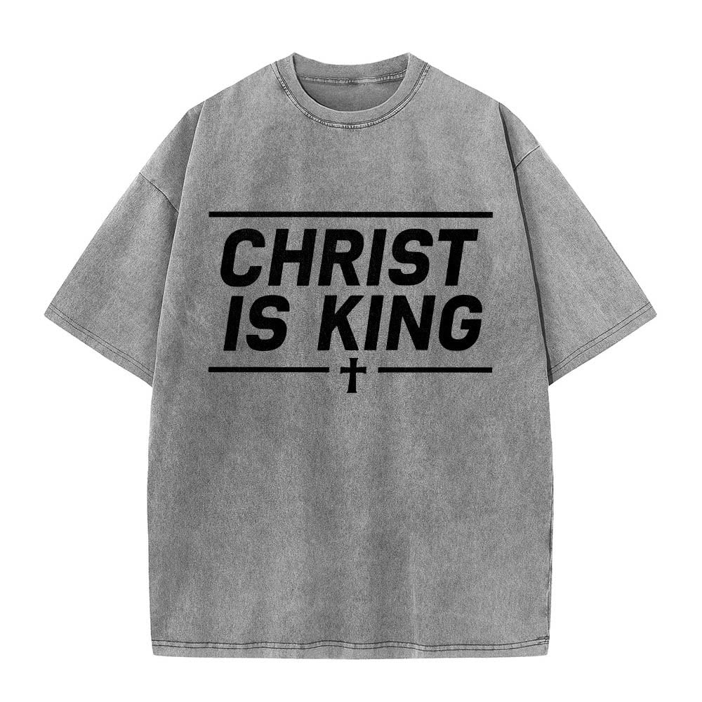 Christianartworkshop T-shirt délavé avec imprimé croix centrale encadrée par une double ligne horizontale - Gris - 5XL - image 6