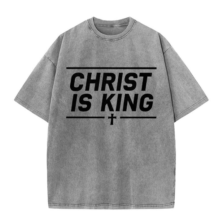 Christianartworkshop T-shirt délavé avec imprimé croix centrale encadrée par une double ligne horizontale - Gris - 5XL - image 6