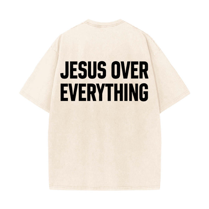 Christianartworkshop T-shirt délavé avec inscription « Jésus avant tout » en caractères gras sur deux lignes au dos - Beige - 5XL - image 2