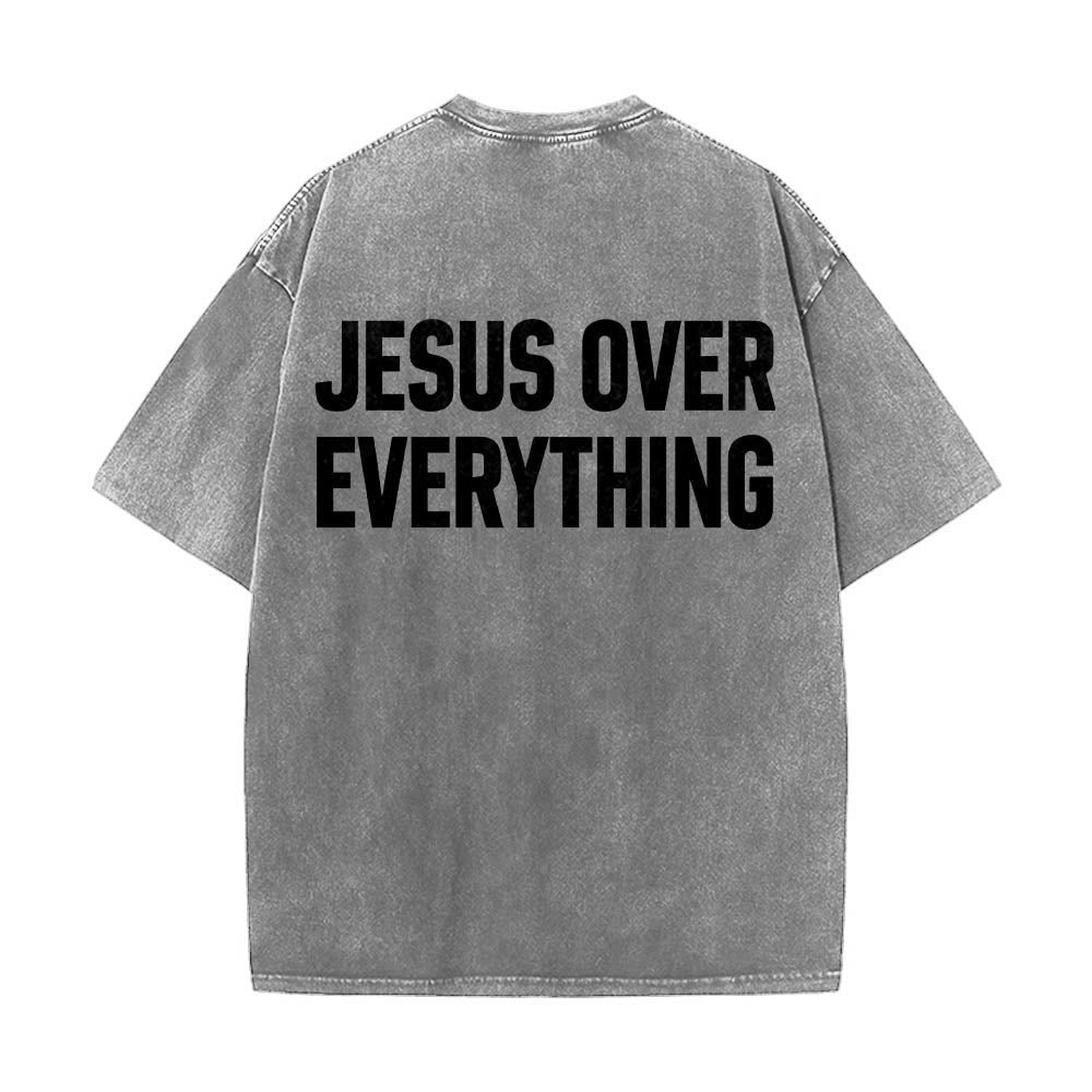 Christianartworkshop T-shirt délavé avec inscription « Jésus avant tout » en caractères gras sur deux lignes au dos - Gris - 5XL - image 6