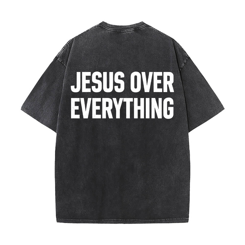 Christianartworkshop T-shirt délavé avec inscription « Jésus avant tout » en caractères gras sur deux lignes au dos - Noir - 5XL - image 0