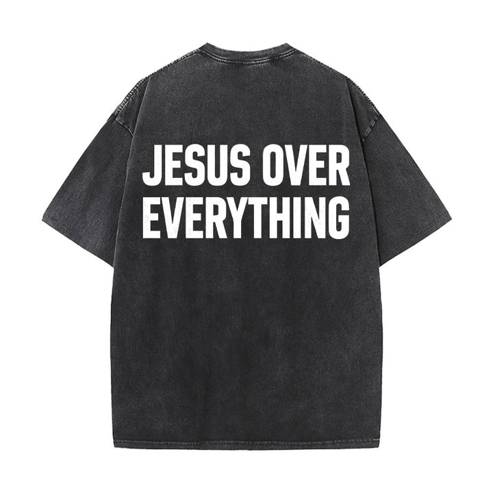 Christianartworkshop T-shirt délavé avec inscription « Jésus avant tout » en caractères gras sur deux lignes au dos - Noir - 5XL - image 0