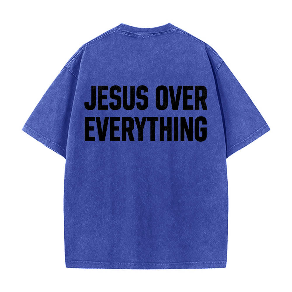 Christianartworkshop T-shirt délavé avec inscription « Jésus avant tout » en caractères gras sur deux lignes au dos - Bleu - 5XL - image 8