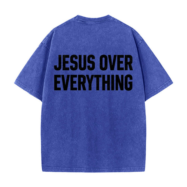 Christianartworkshop T-shirt délavé avec inscription « Jésus avant tout » en caractères gras sur deux lignes au dos - Bleu - 5XL - image 8