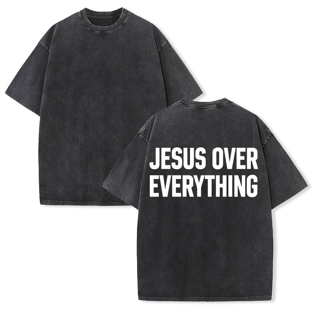 Christianartworkshop T-shirt délavé avec inscription « Jésus avant tout » en caractères gras sur deux lignes au dos - image 1