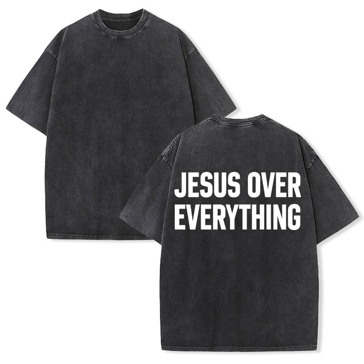 Christianartworkshop T-shirt délavé avec inscription « Jésus avant tout » en caractères gras sur deux lignes au dos - image 1