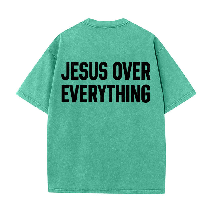 Christianartworkshop T-shirt délavé avec inscription « Jésus avant tout » en caractères gras sur deux lignes au dos - Vert - 5XL - image 10