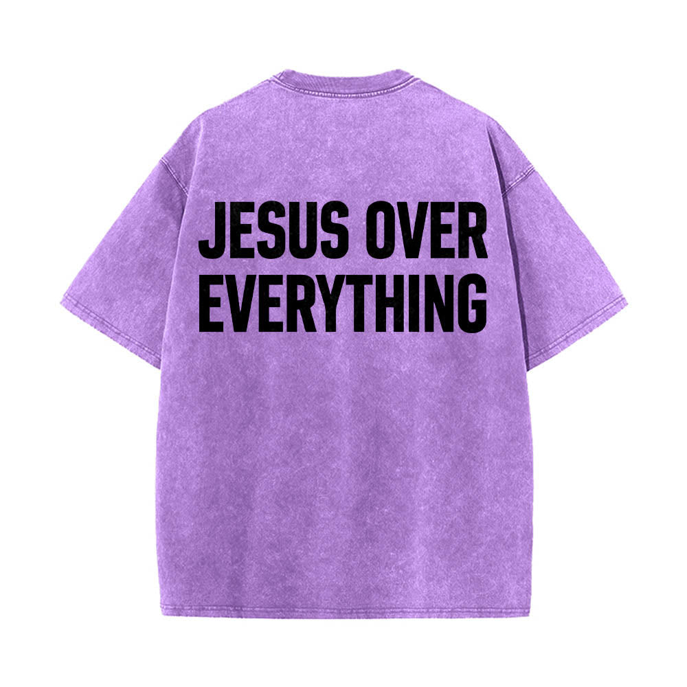 Christianartworkshop T-shirt délavé avec inscription « Jésus avant tout » en caractères gras sur deux lignes au dos - Violet - 5XL - image 12