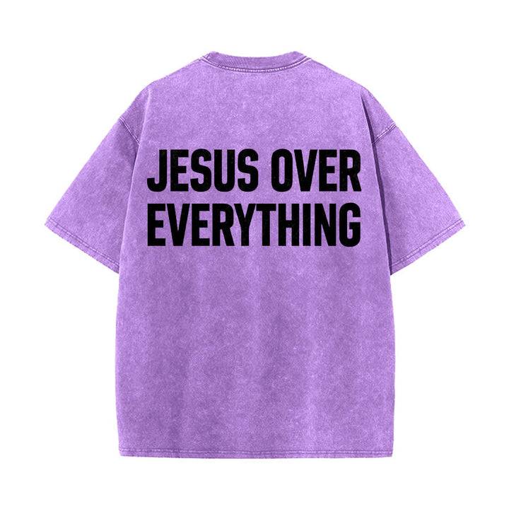 Christianartworkshop T-shirt délavé avec inscription « Jésus avant tout » en caractères gras sur deux lignes au dos - Violet - 5XL - image 12