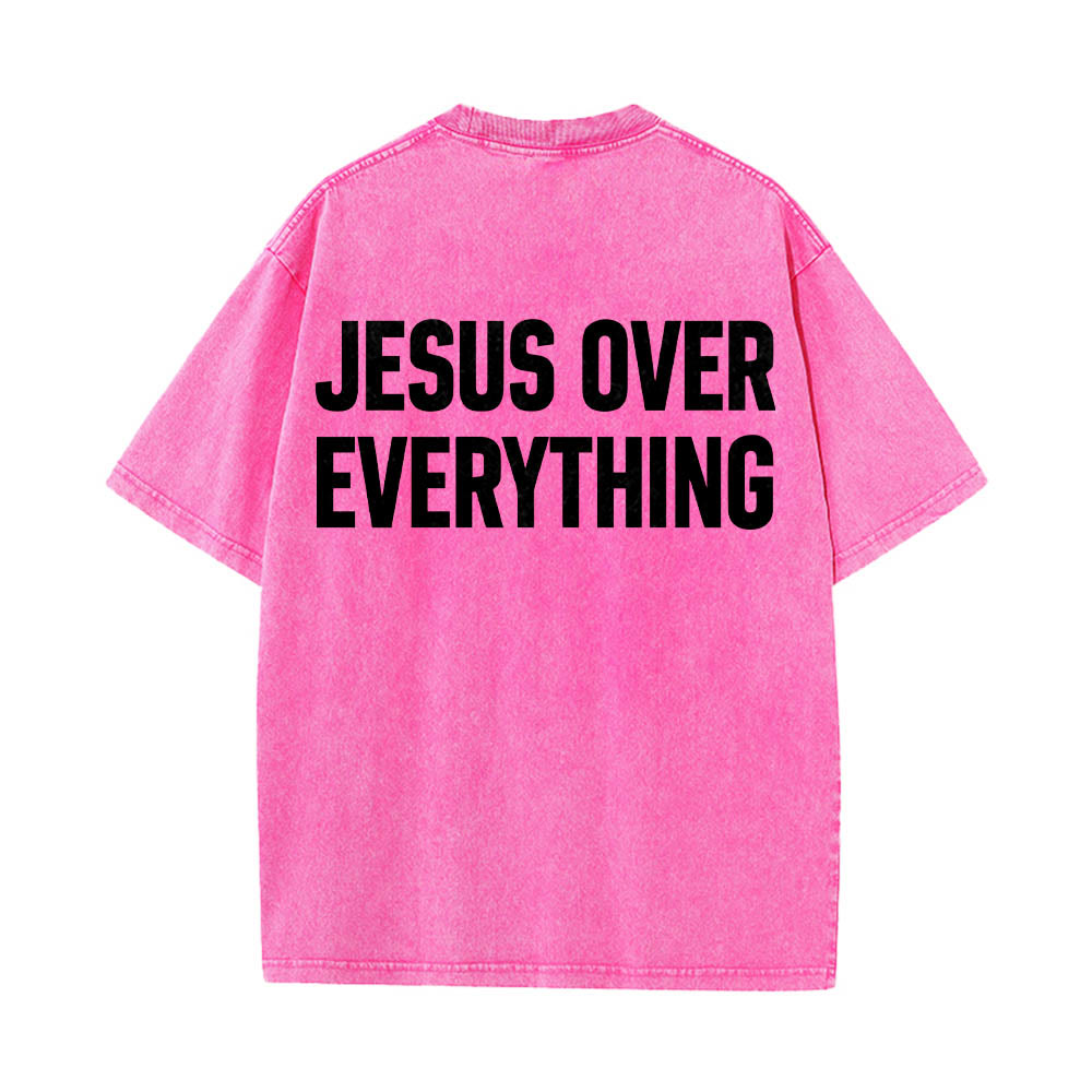 Christianartworkshop T-shirt délavé avec inscription « Jésus avant tout » en caractères gras sur deux lignes au dos - Rose - 5XL - image 14