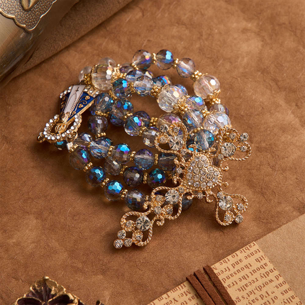 Christianartworkshop Chapelet en perles bleues irisées avec Notre-Dame d'Aparecida et crucifix en strass : chapelet personnalisé avec un nom, souvenir pour la chapelle - image 6