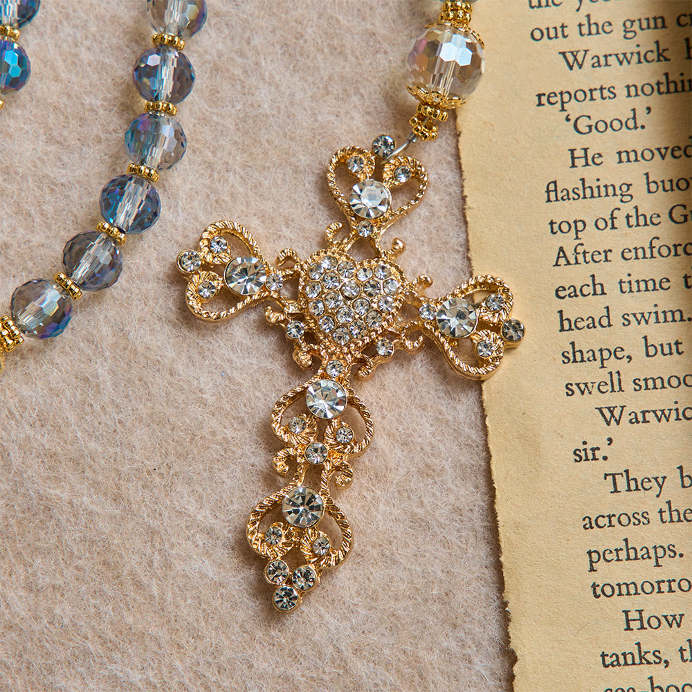 Christianartworkshop Chapelet en perles bleues irisées avec Notre-Dame d'Aparecida et crucifix en strass : chapelet personnalisé avec un nom, souvenir pour la chapelle - image 10