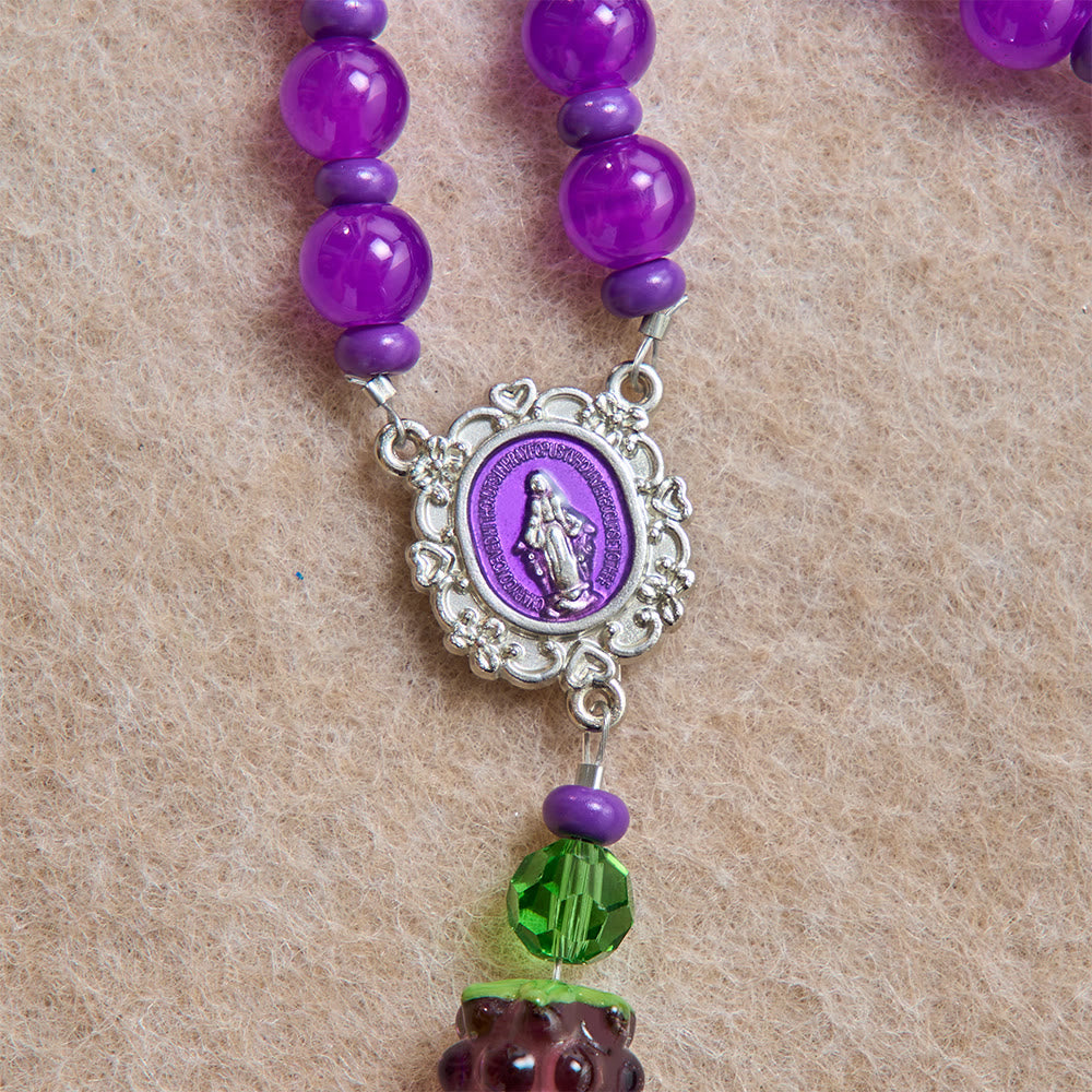 Christianartworkshop Chapelet en perles de verre en forme de raisin avec crucifix en émail : emblème de la bénédiction eucharistique céleste - image 6