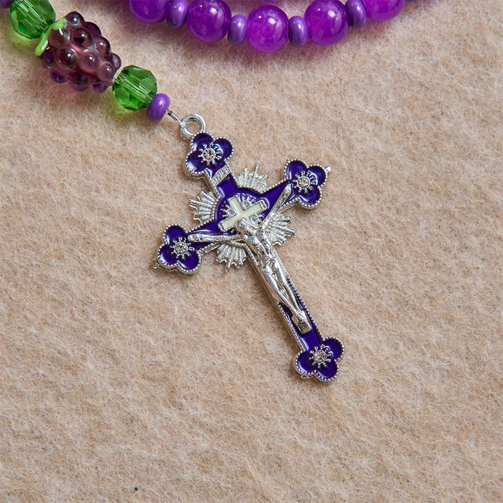 Christianartworkshop Chapelet en perles de verre en forme de raisin avec crucifix en émail : emblème de la bénédiction eucharistique céleste - image 7