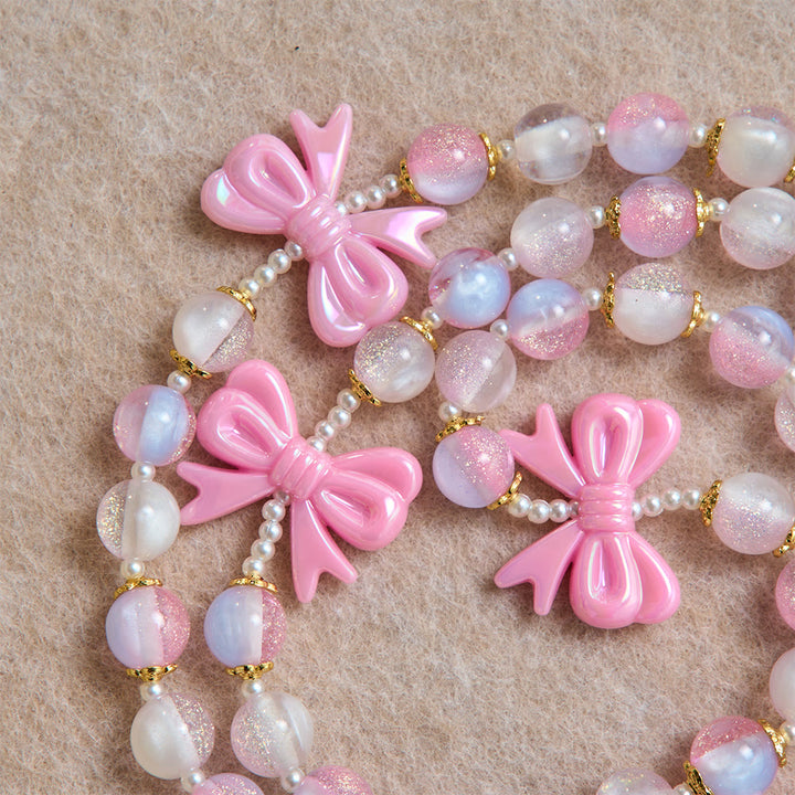 Christianartworkshop Chapelet à nœud en perles pastel pailletées avec croix ornée de pierres précieuses : emblème de la douce grâce céleste - image 5