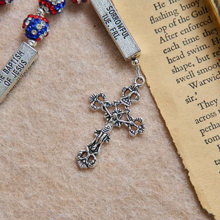 Christianartworkshop Chapelet à barrette en strass aux couleurs du drapeau américain avec crucifix antique : emblème de fidélité céleste - image 7