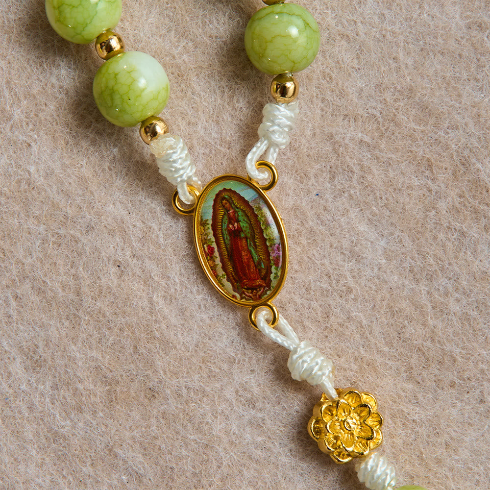 Christianartworkshop Chapelet Fresh Lotus Spacer couleur jade avec crucifix sculpté orné : emblème de pure sérénité céleste - image 5