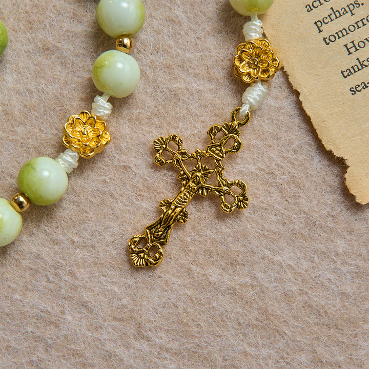 Christianartworkshop Chapelet Fresh Lotus Spacer couleur jade avec crucifix sculpté orné : emblème de pure sérénité céleste - image 7