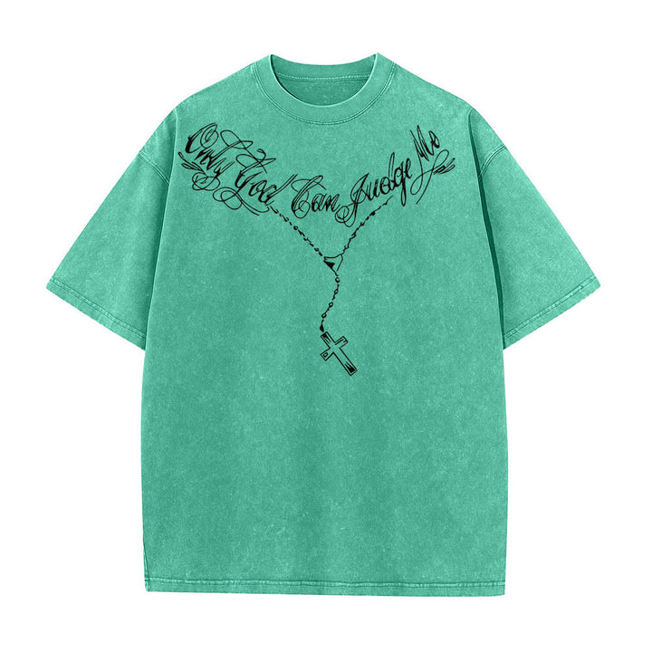 Christianartworkshop T-shirt délavé avec slogan en écriture cursive à l'avant, chapelet, croix et chaîne ; couronne d'épines au dos et Jésus en prière. - image 16