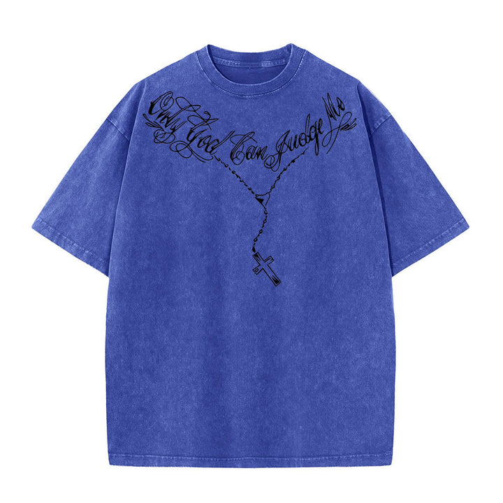Christianartworkshop T-shirt délavé avec slogan en écriture cursive à l'avant, chapelet, croix et chaîne ; couronne d'épines au dos et Jésus en prière. - image 13