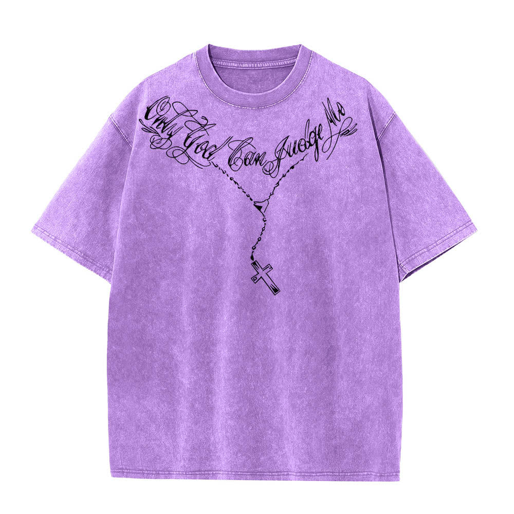 Christianartworkshop T-shirt délavé avec slogan en écriture cursive à l'avant, chapelet, croix et chaîne ; couronne d'épines au dos et Jésus en prière. - image 19