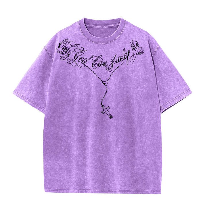 Christianartworkshop T-shirt délavé avec slogan en écriture cursive à l'avant, chapelet, croix et chaîne ; couronne d'épines au dos et Jésus en prière. - image 19