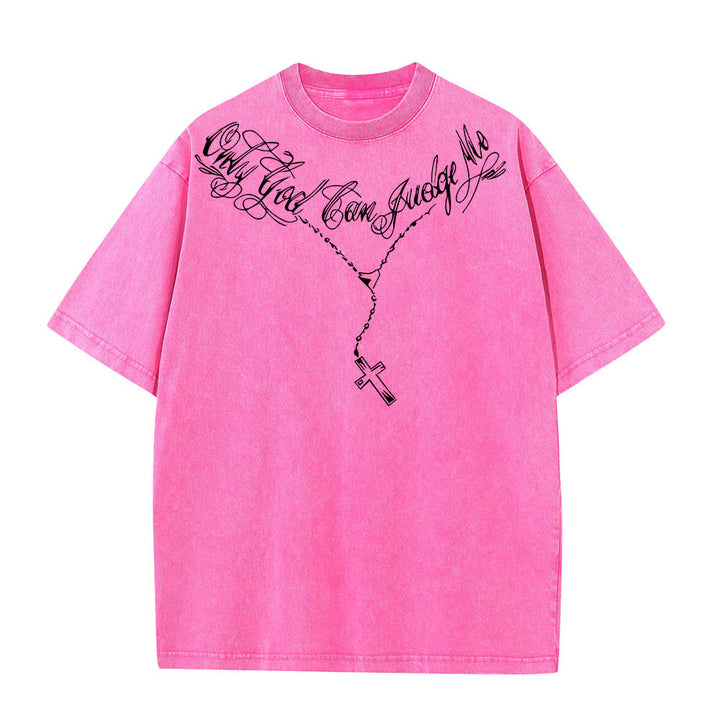 Christianartworkshop T-shirt délavé avec slogan en écriture cursive à l'avant, chapelet, croix et chaîne ; couronne d'épines au dos et Jésus en prière. - image 22