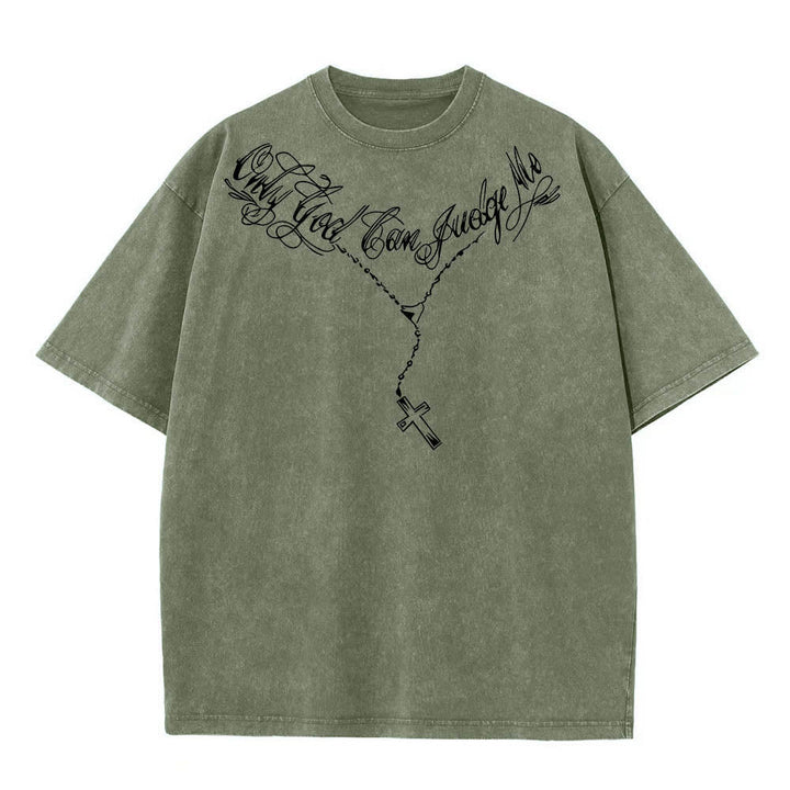 Christianartworkshop T-shirt délavé avec slogan en écriture cursive à l'avant, chapelet, croix et chaîne ; couronne d'épines au dos et Jésus en prière. - image 25