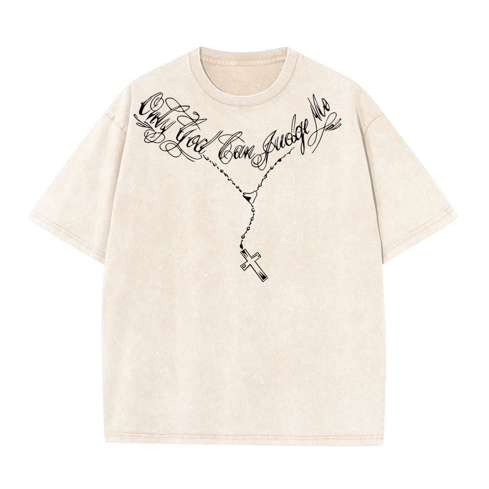 Christianartworkshop T-shirt délavé avec slogan en écriture cursive à l'avant, chapelet, croix et chaîne ; couronne d'épines au dos et Jésus en prière. - image 4