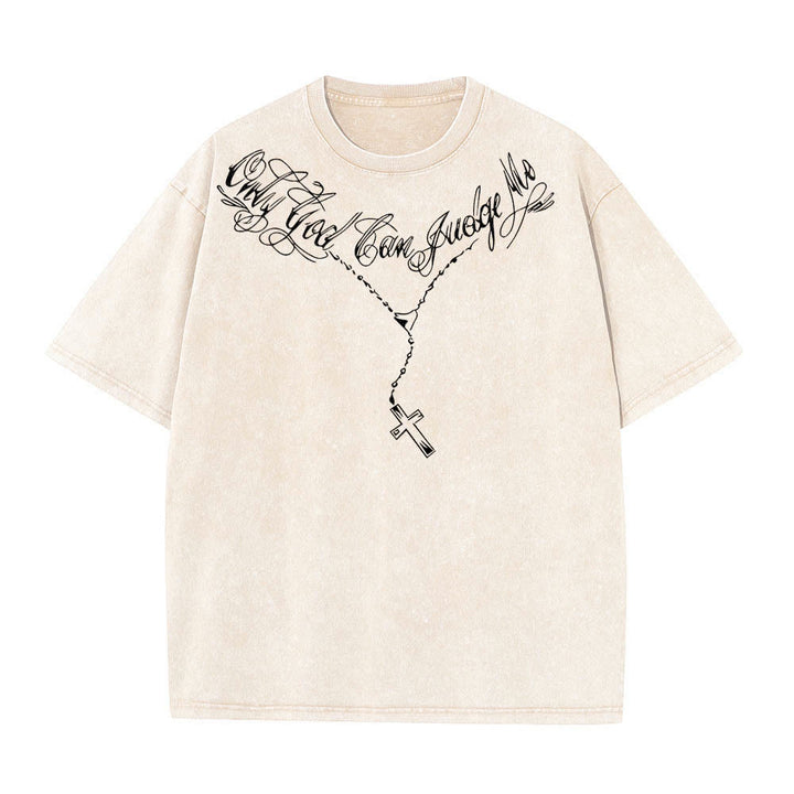 Christianartworkshop T-shirt délavé avec slogan en écriture cursive à l'avant, chapelet, croix et chaîne ; couronne d'épines au dos et Jésus en prière. - image 4