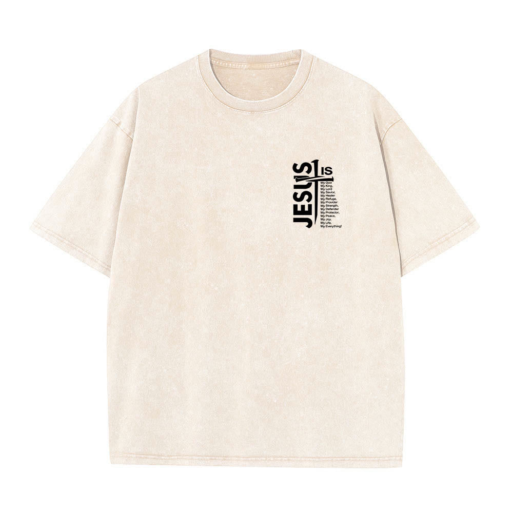 Christianartworkshop T-shirt lavé avec mini-emblème à l'avant, grande croix de Jésus à l'arrière et impression recto-verso. - image 4