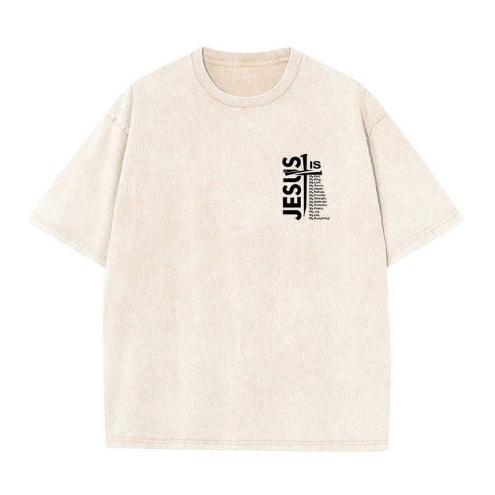 Christianartworkshop T-shirt lavé avec mini-emblème à l'avant, grande croix de Jésus à l'arrière et impression recto-verso. - image 4