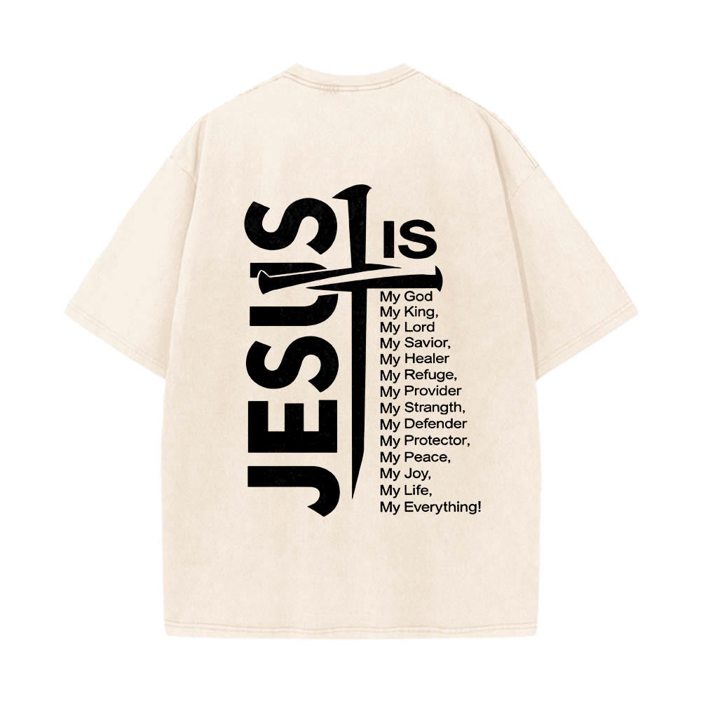 Christianartworkshop T-shirt lavé avec mini-emblème à l'avant, grande croix de Jésus à l'arrière et impression recto-verso. - image 5