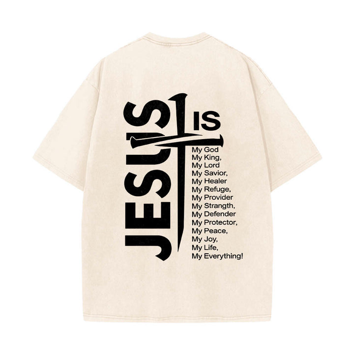 Christianartworkshop T-shirt lavé avec mini-emblème à l'avant, grande croix de Jésus à l'arrière et impression recto-verso. - image 5