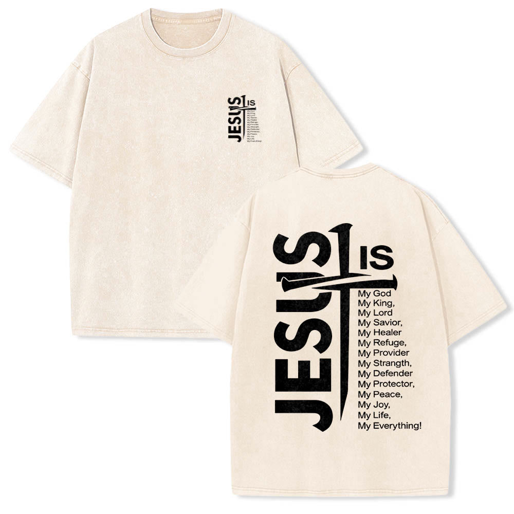 Christianartworkshop T-shirt lavé avec mini-emblème à l'avant, grande croix de Jésus à l'arrière et impression recto-verso. - Beige - 5XL - image 3