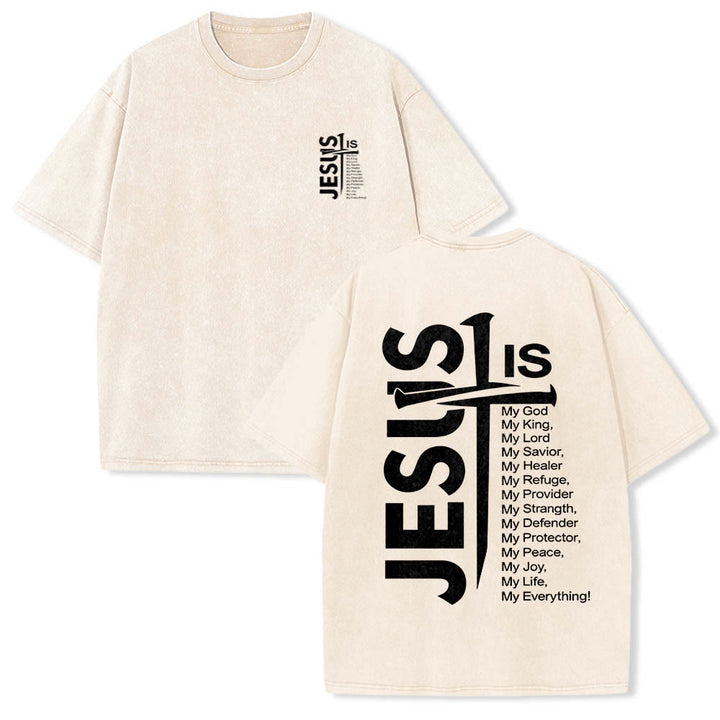 Christianartworkshop T-shirt lavé avec mini-emblème à l'avant, grande croix de Jésus à l'arrière et impression recto-verso. - Beige - 5XL - image 3