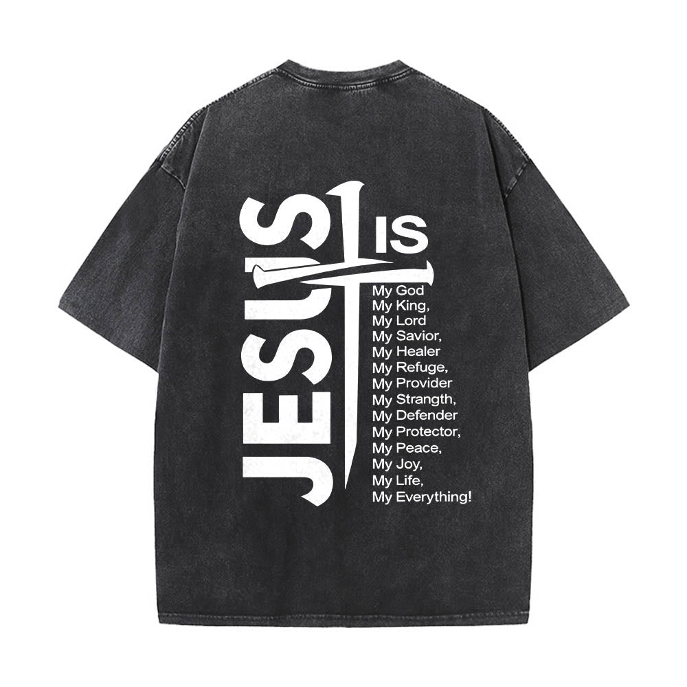 Christianartworkshop T-shirt lavé avec mini-emblème à l'avant, grande croix de Jésus à l'arrière et impression recto-verso. - image 2