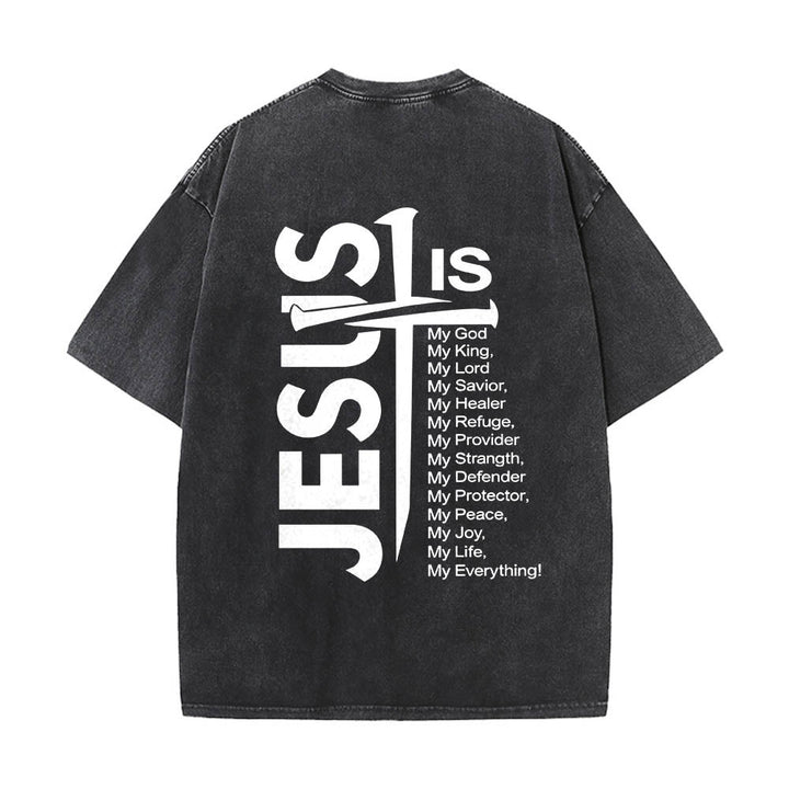 Christianartworkshop T-shirt lavé avec mini-emblème à l'avant, grande croix de Jésus à l'arrière et impression recto-verso. - image 2