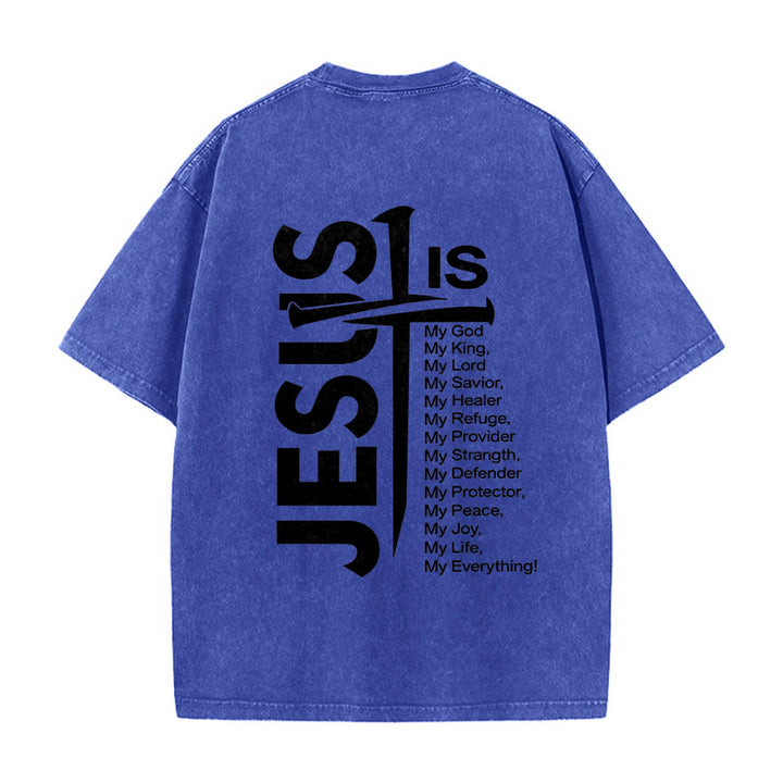 Christianartworkshop T-shirt lavé avec mini-emblème à l'avant, grande croix de Jésus à l'arrière et impression recto-verso. - image 14